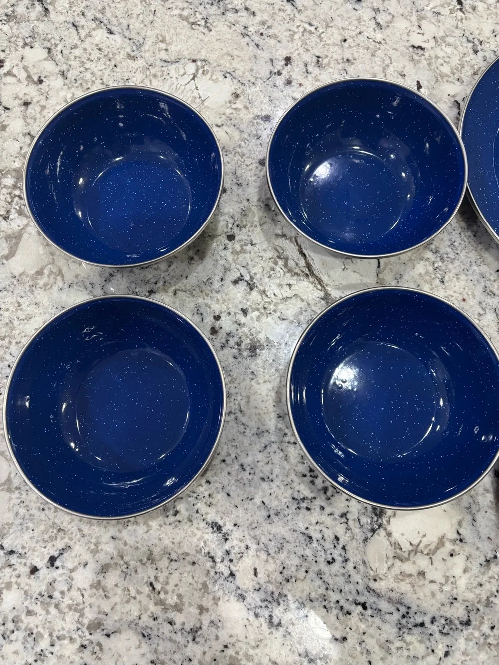 Blue Enamel Speckled Camping Dish Set Vintage Farmhouse Decor - Picture 8 of 16